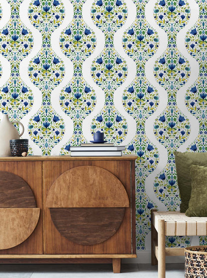 Floral Ogee Vinyl Wallpaper