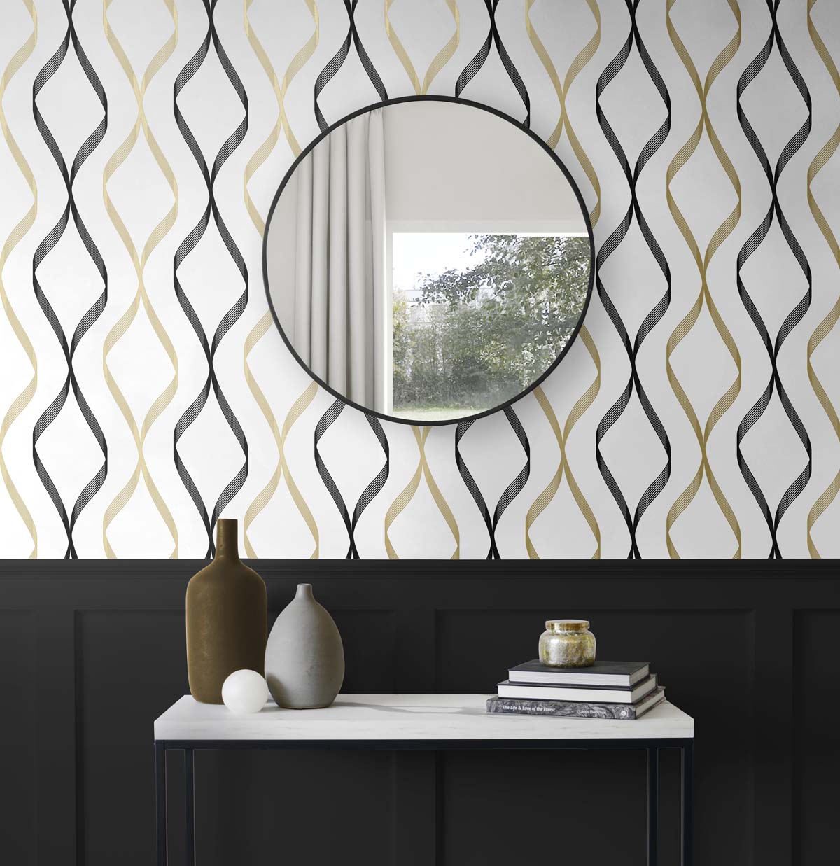 Ogee Ribbon Vinyl Wallpaper