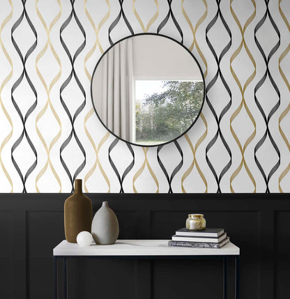 Ogee Ribbon Vinyl Wallpaper