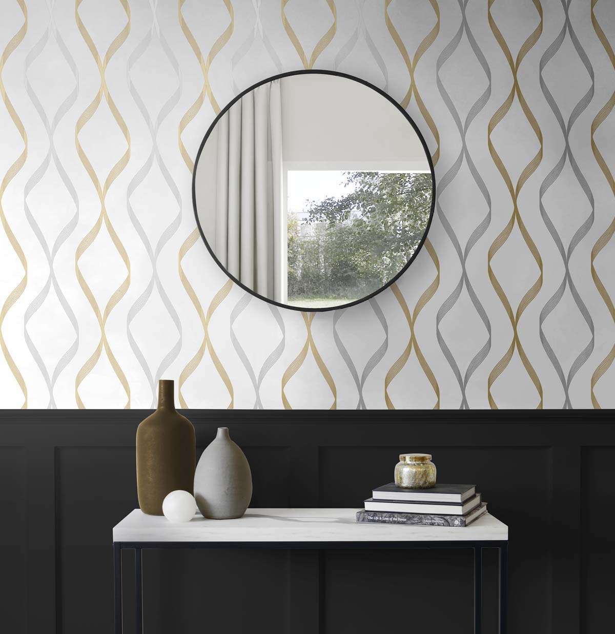 Ogee Ribbon Vinyl Wallpaper