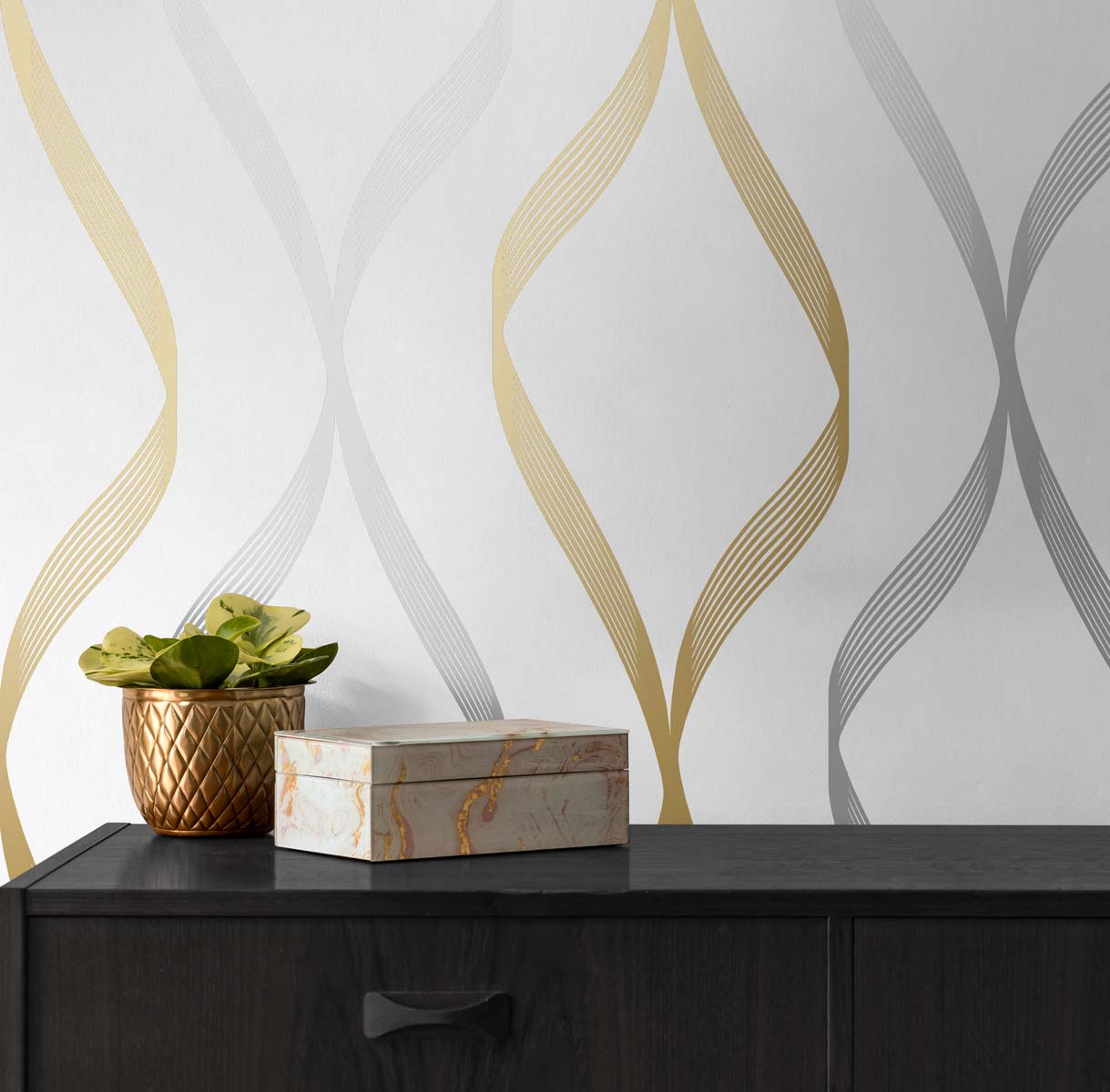 Ogee Ribbon Vinyl Wallpaper