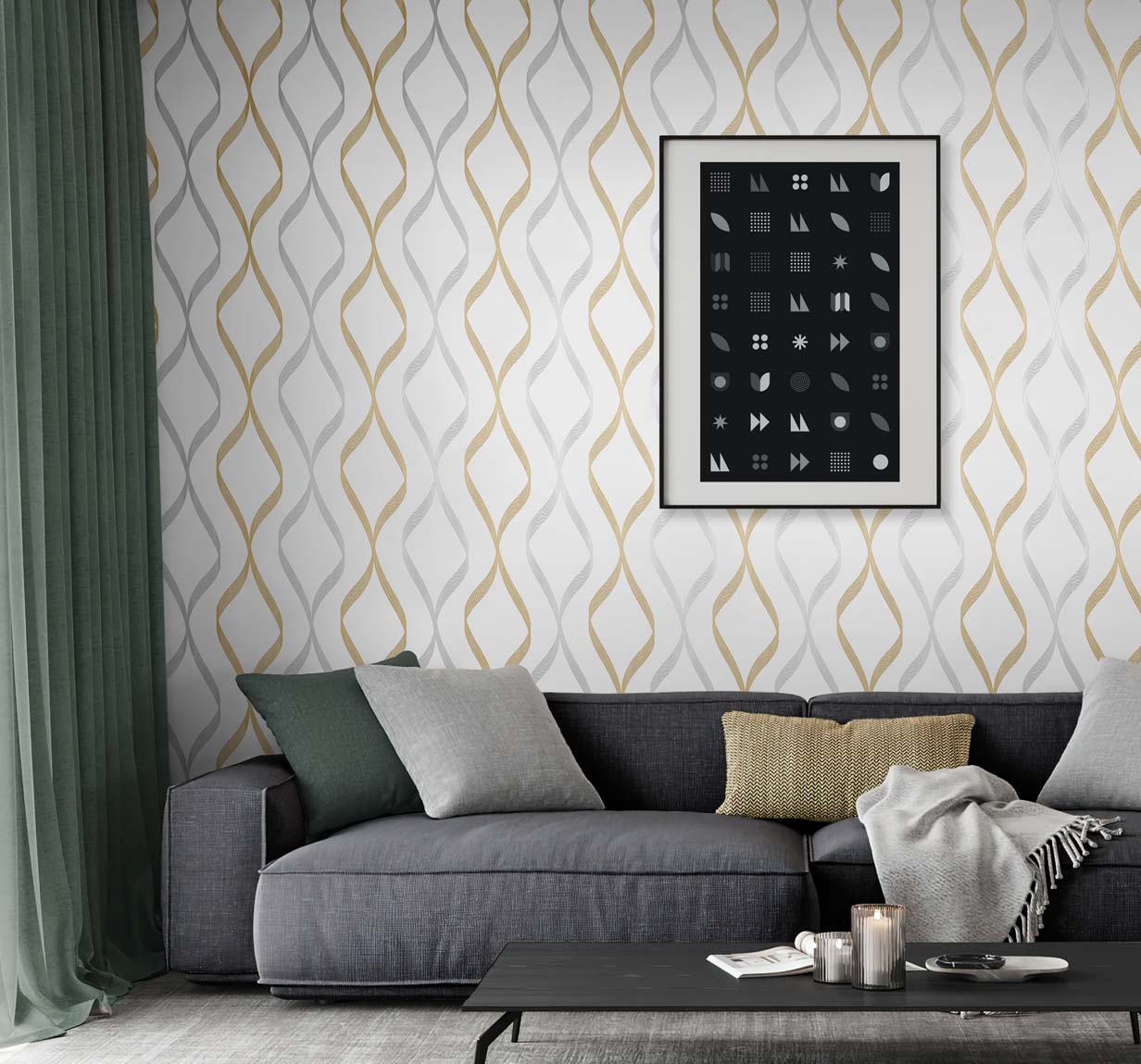 Ogee Ribbon Vinyl Wallpaper