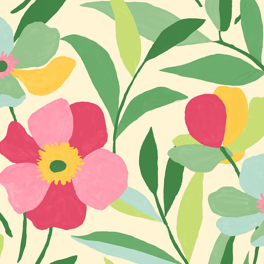 Garden Block Floral Vinyl Wallpaper