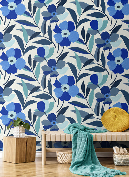 Garden Block Floral Vinyl Wallpaper