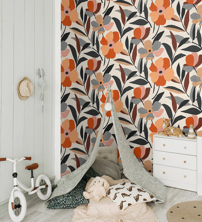 Garden Block Floral Vinyl Wallpaper