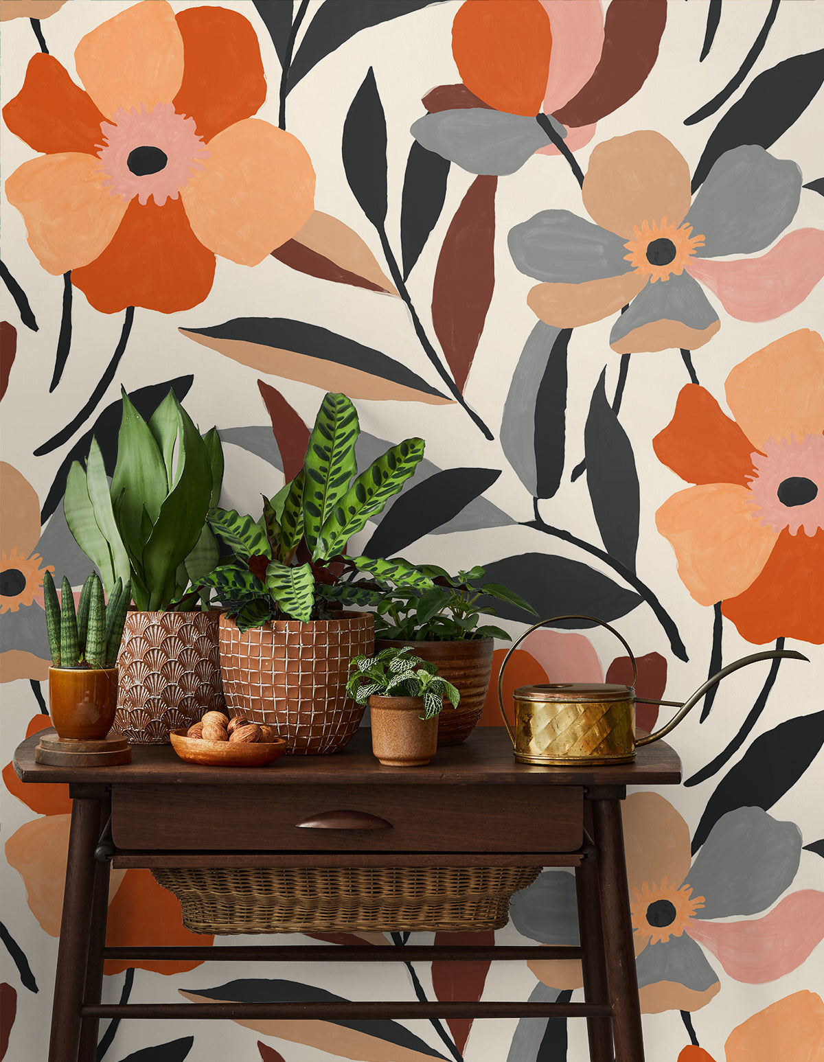 Garden Block Floral Vinyl Wallpaper