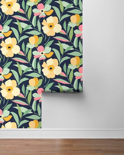 Garden Block Floral Vinyl Wallpaper