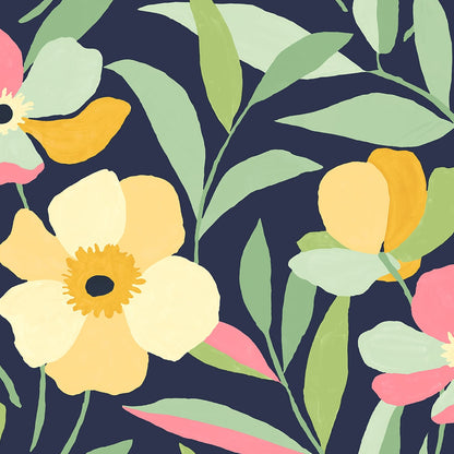 Garden Block Floral Vinyl Wallpaper