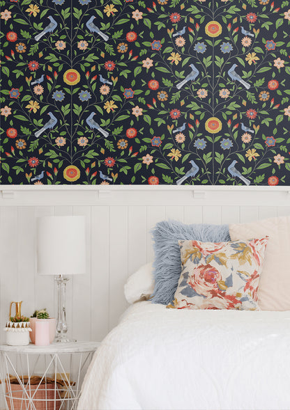 Bird Toile Vinyl Wallpaper