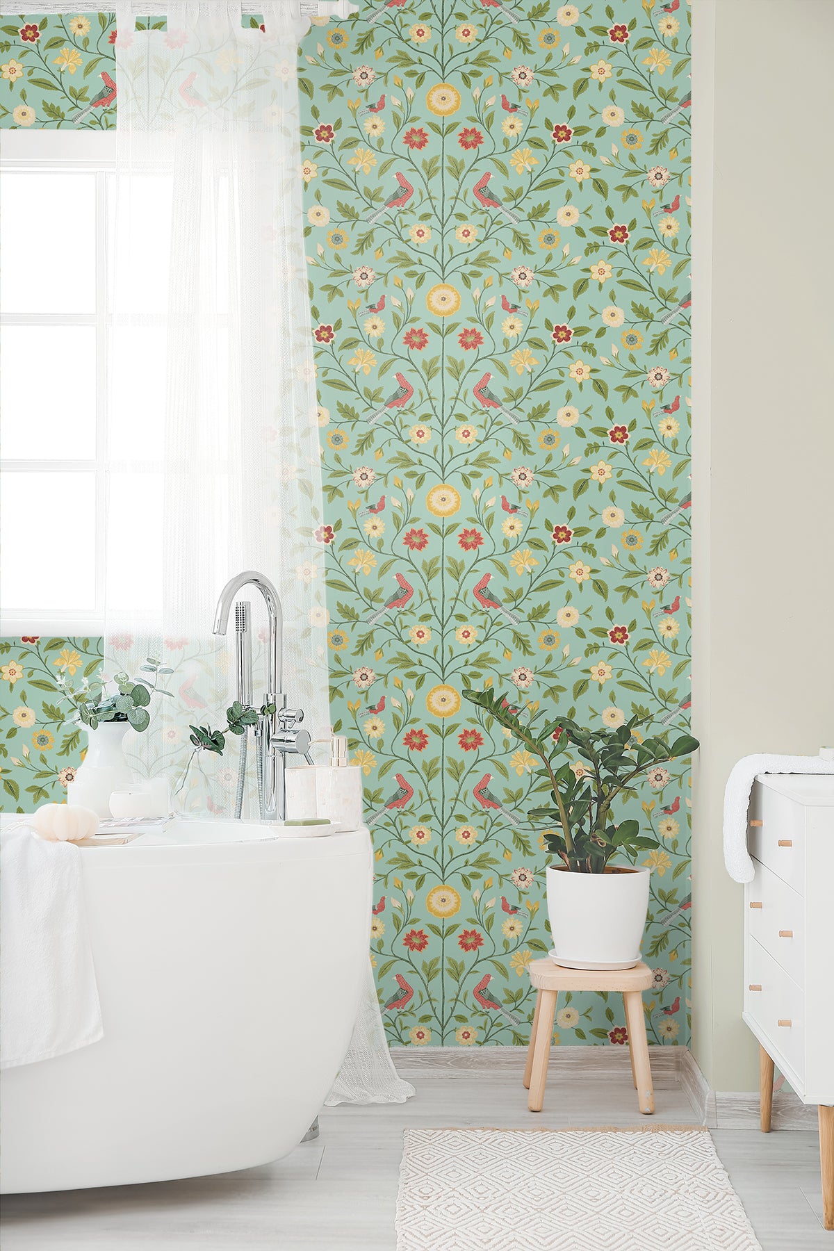 Bird Toile Vinyl Wallpaper