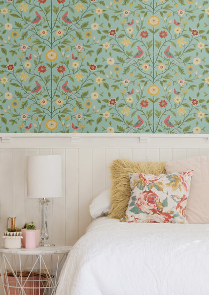 Bird Toile Vinyl Wallpaper