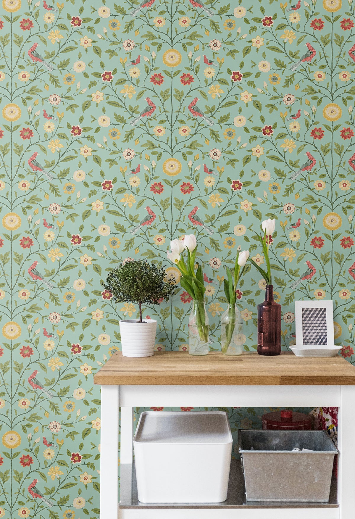 Bird Toile Vinyl Wallpaper