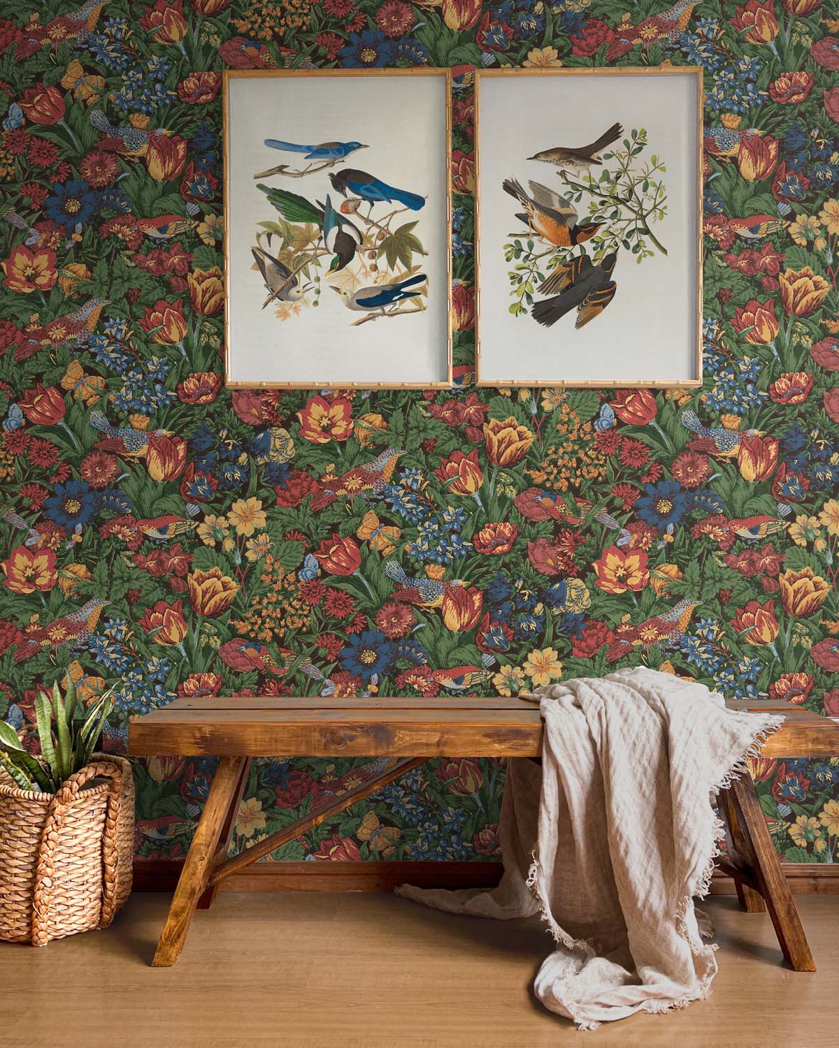 Bird Floral Vinyl Wallpaper