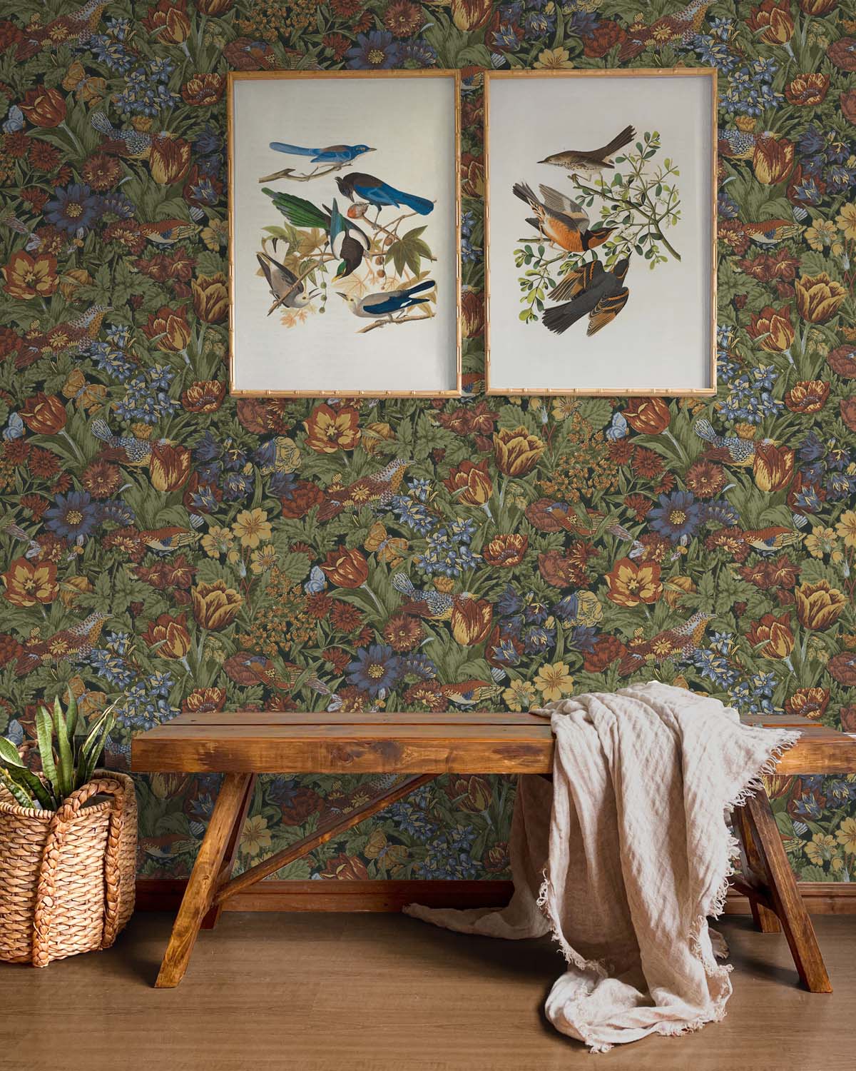 Bird Floral Vinyl Wallpaper