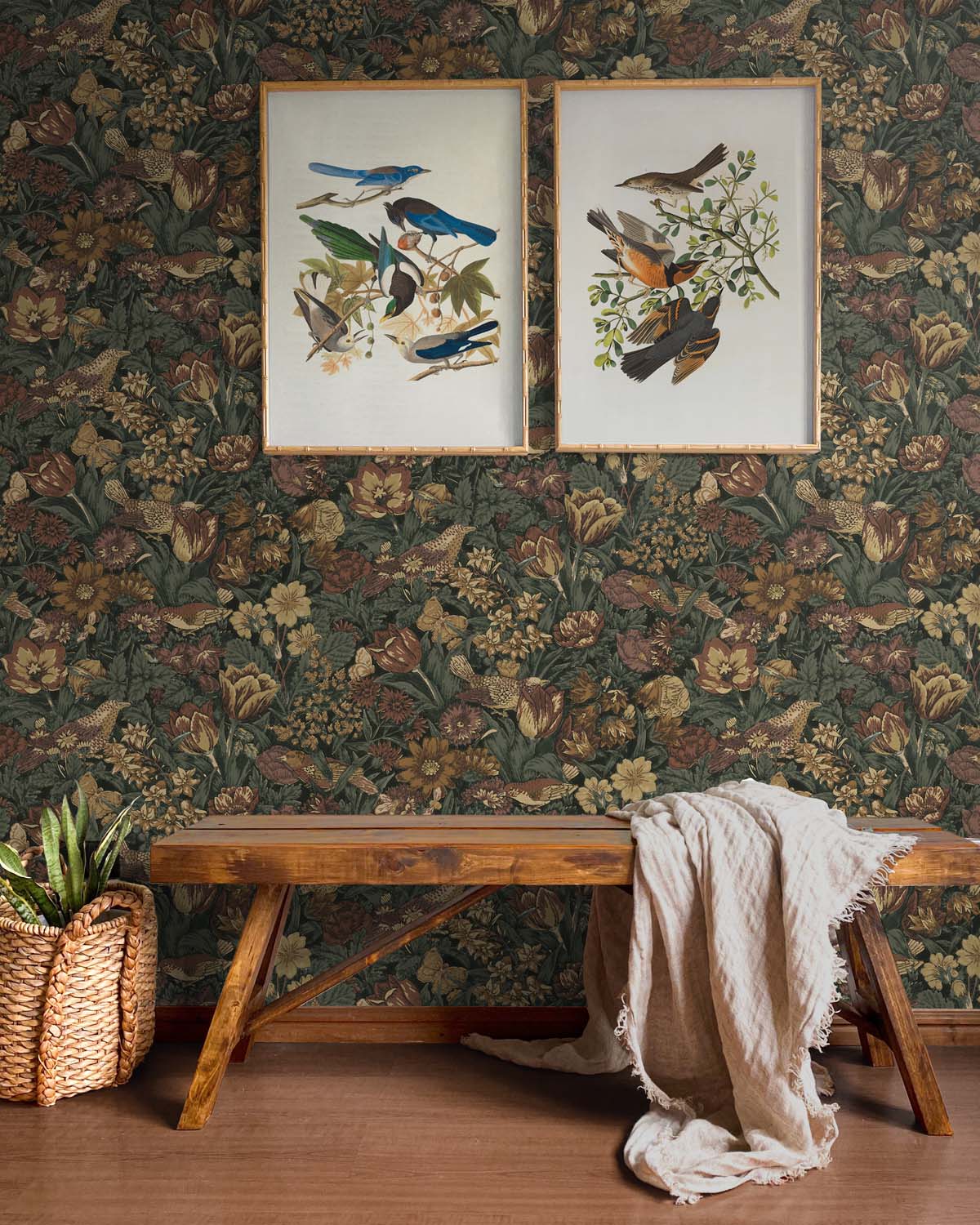 Bird Floral Vinyl Wallpaper