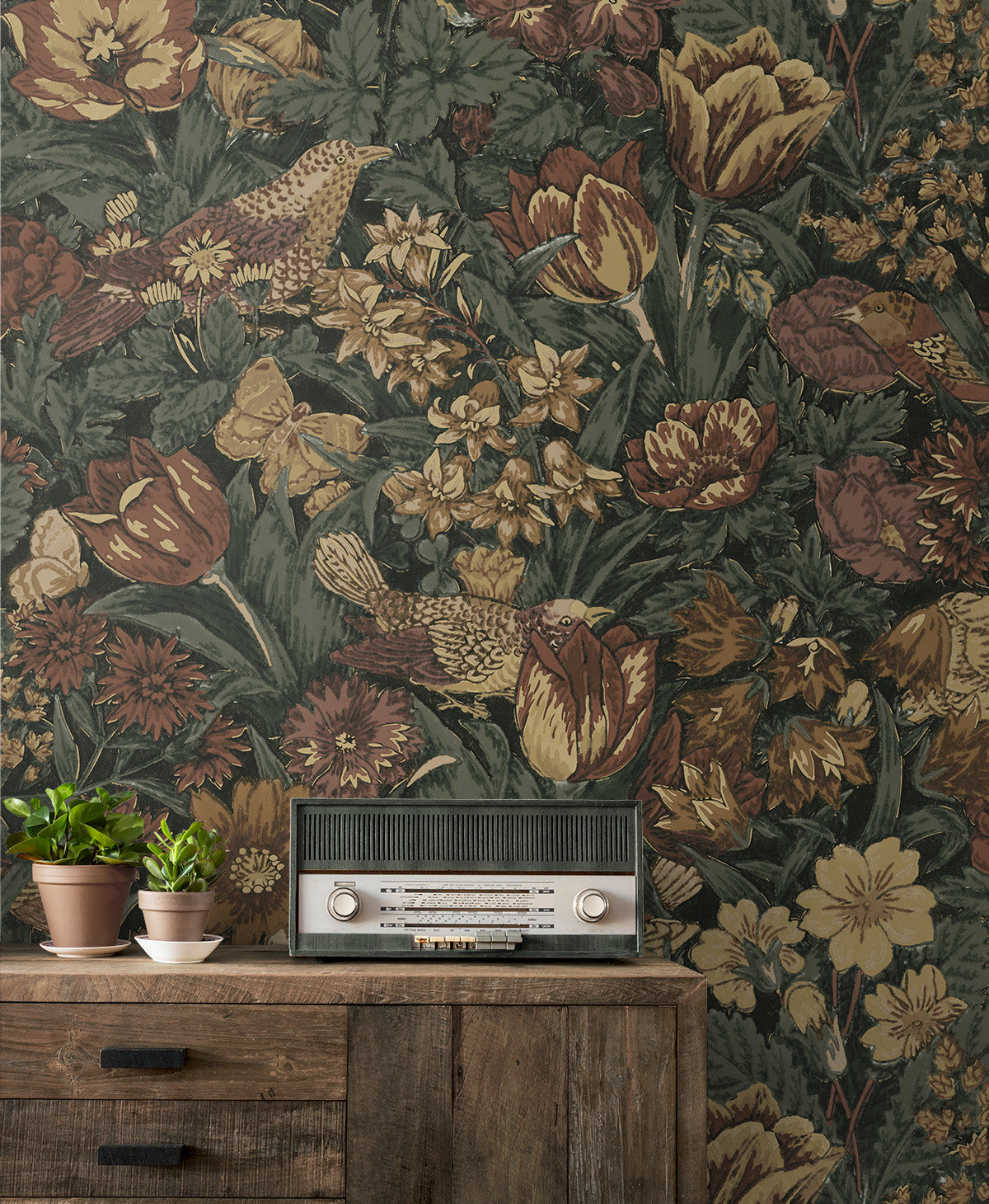 Bird Floral Vinyl Wallpaper