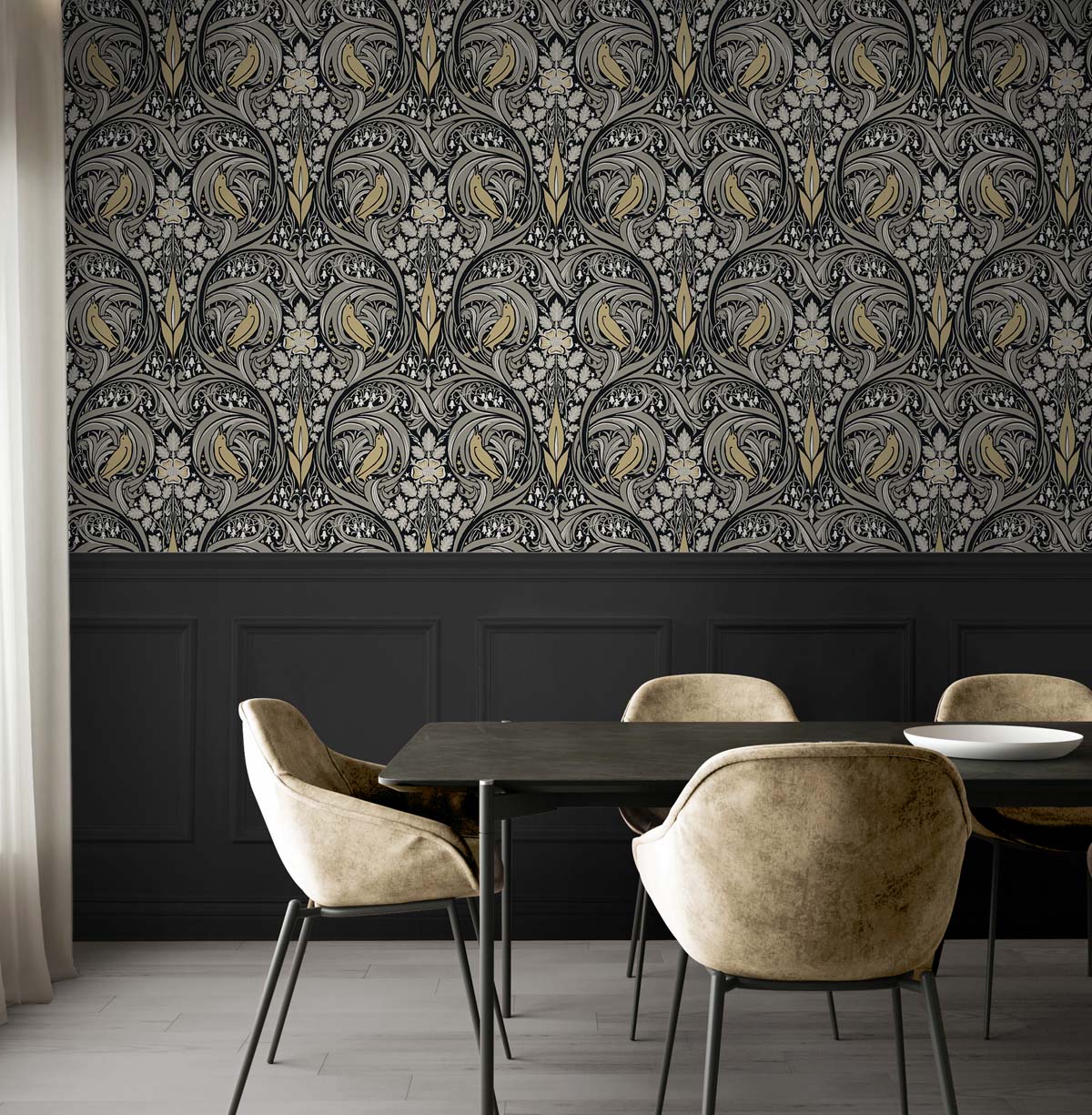 Bird Ogee Vinyl Wallpaper