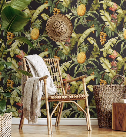 Pineapple Floral Vinyl Wallpaper