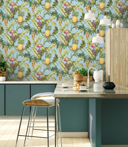 Pineapple Floral Vinyl Wallpaper