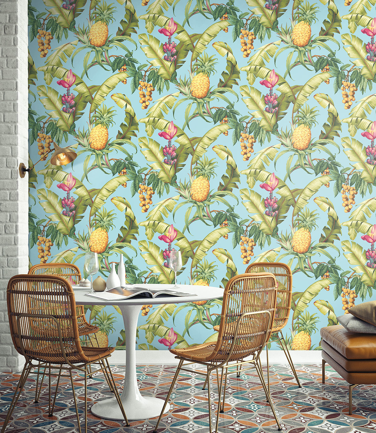 Pineapple Floral Vinyl Wallpaper