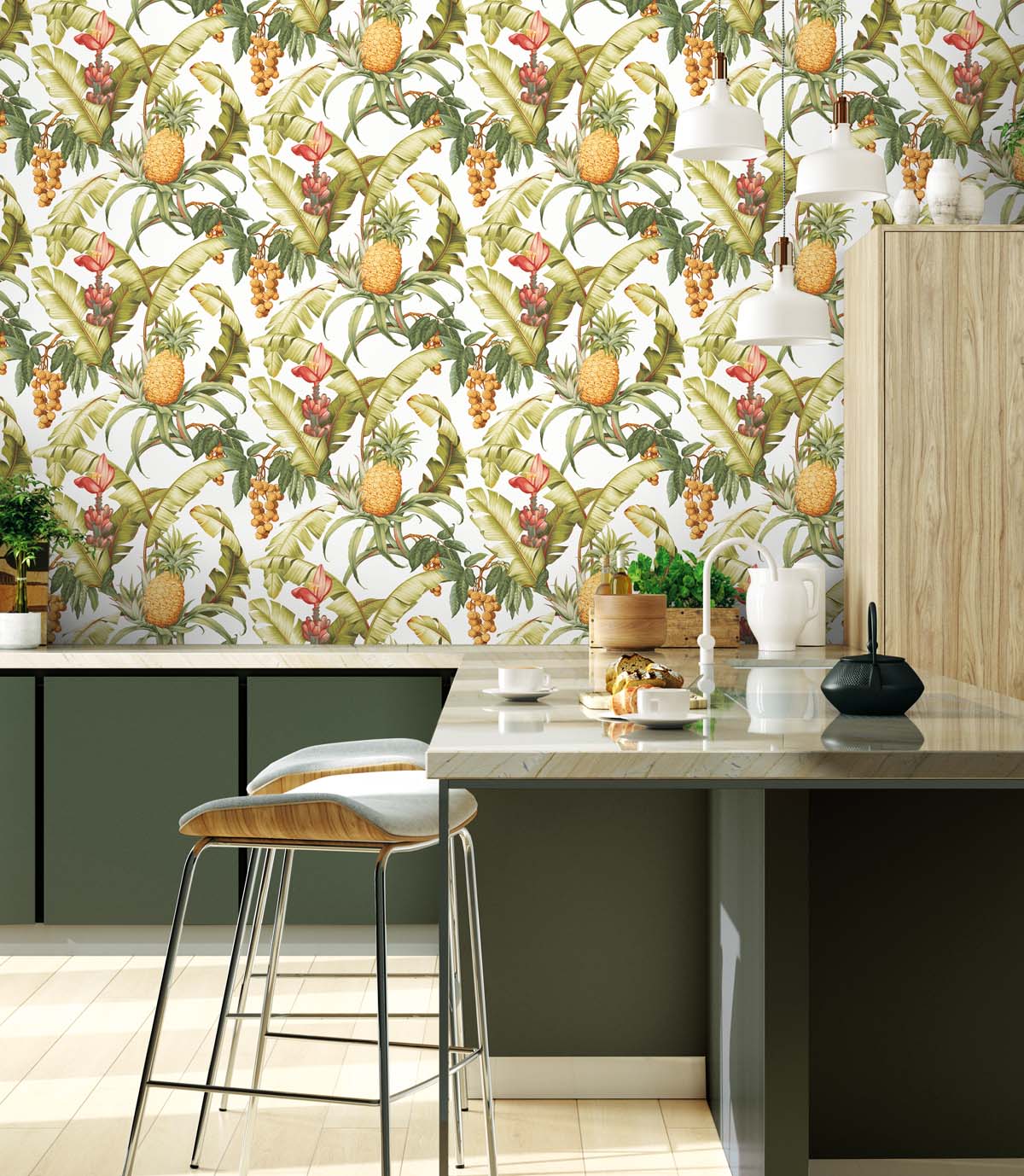 Pineapple Floral Vinyl Wallpaper