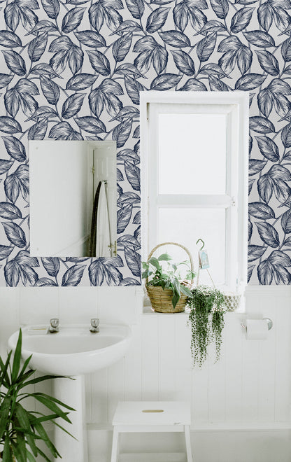 Sketched Leaves Vinyl Wallpaper