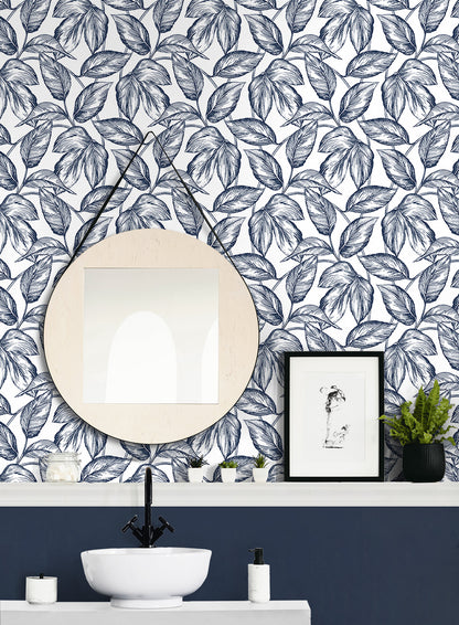 Sketched Leaves Vinyl Wallpaper