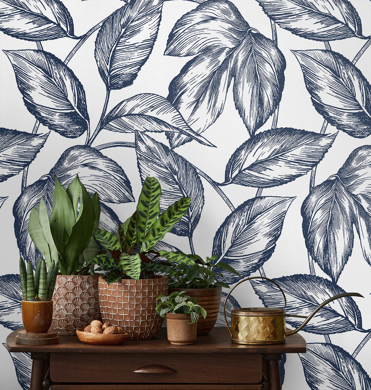 Sketched Leaves Vinyl Wallpaper