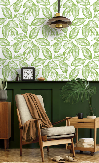 Sketched Leaves Vinyl Wallpaper