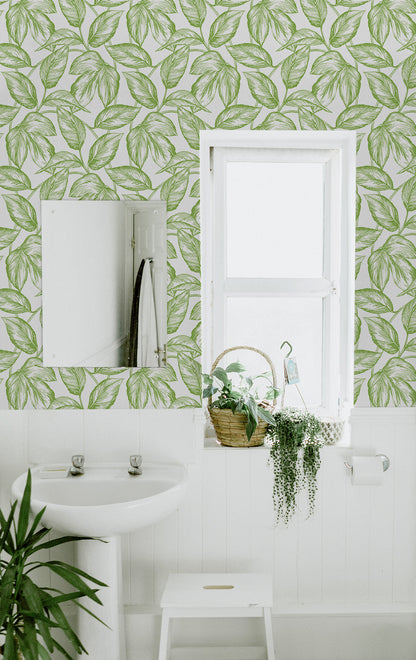 Sketched Leaves Vinyl Wallpaper