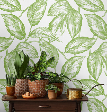 Sketched Leaves Vinyl Wallpaper