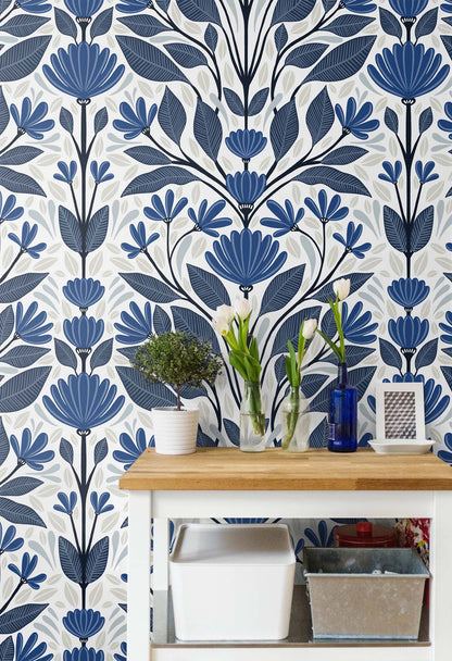 Folk Floral Vinyl Wallpaper