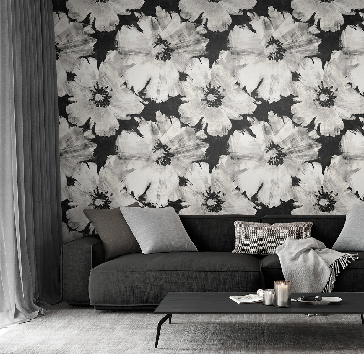 Graphic Floral Vinyl Wallpaper