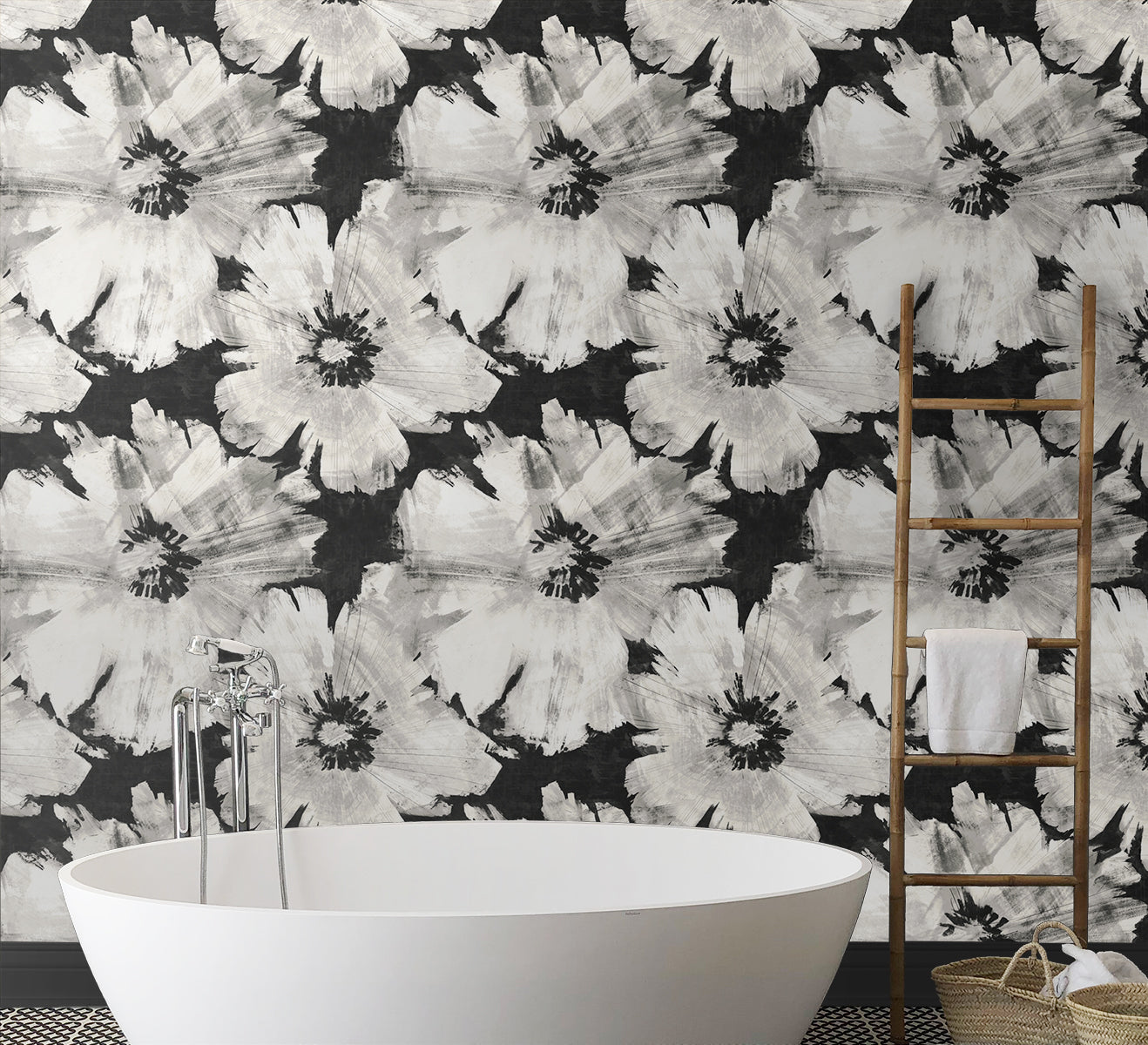 Graphic Floral Vinyl Wallpaper