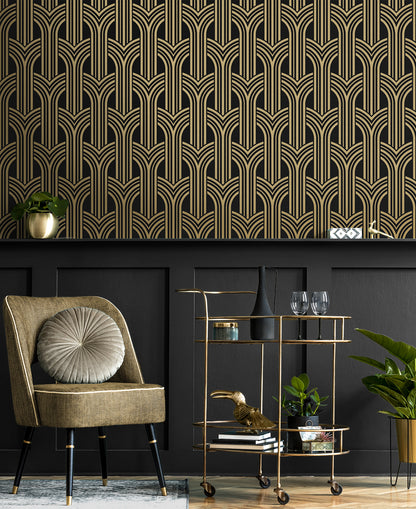 Deco Geometric Arches Vinyl Wallpaper