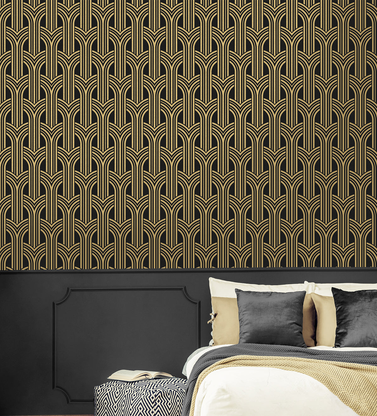 Deco Geometric Arches Vinyl Wallpaper