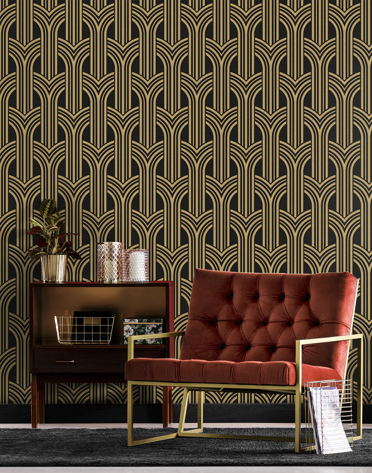 Deco Geometric Arches Vinyl Wallpaper