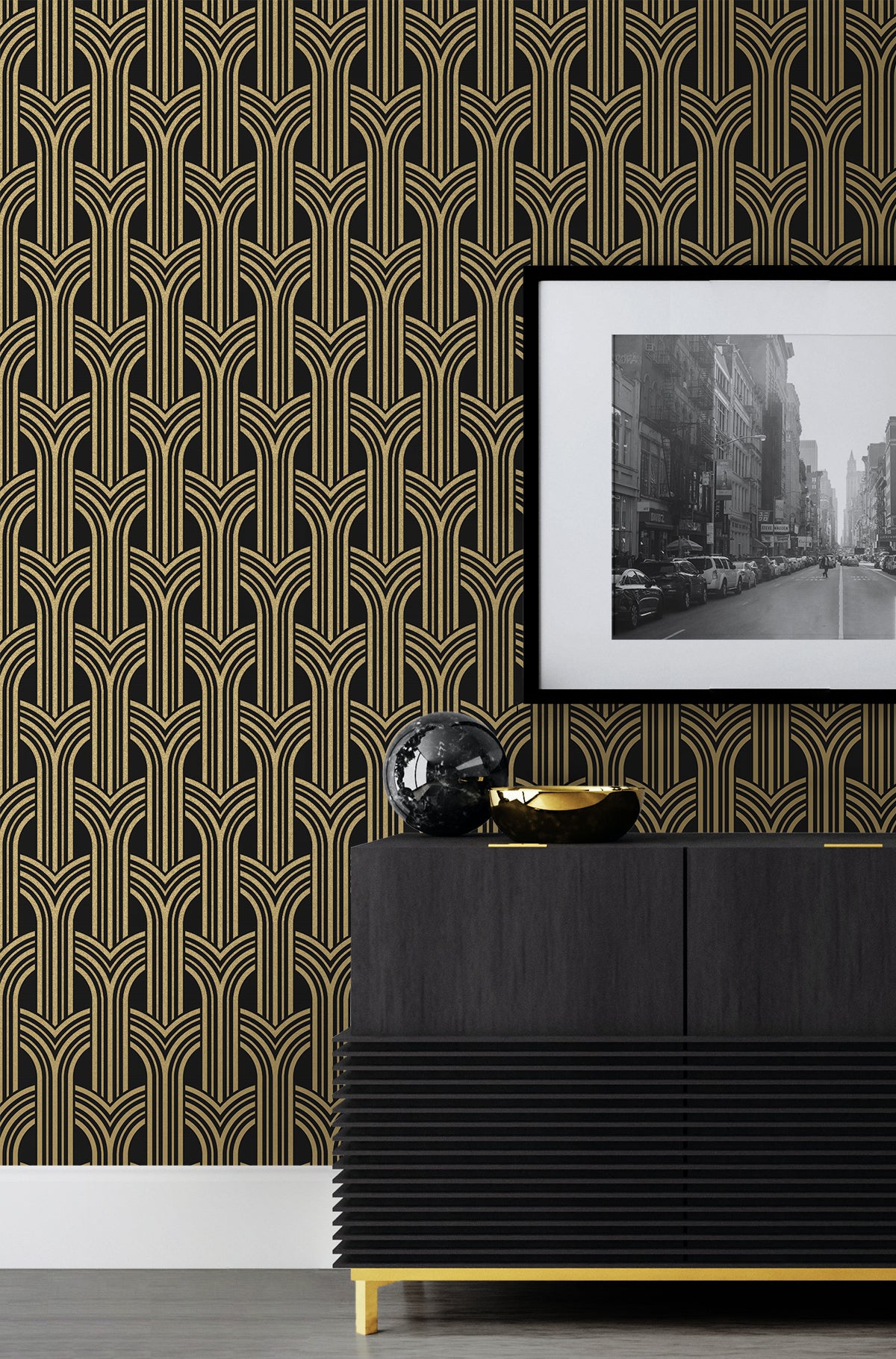 Deco Geometric Arches Vinyl Wallpaper