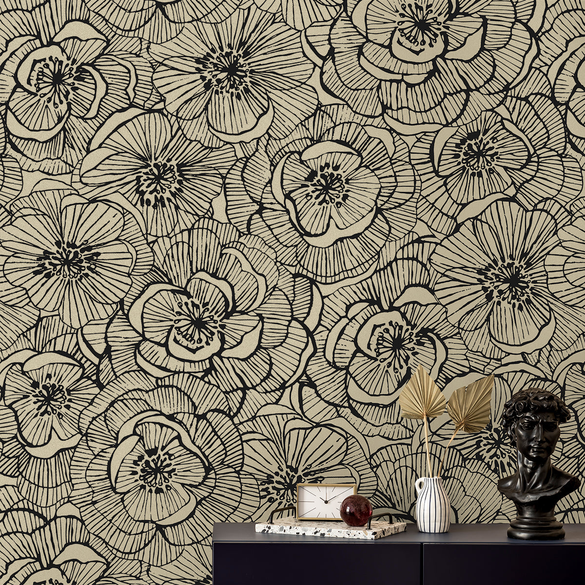 Ellie Graphic Floral Vinyl Wallpaper