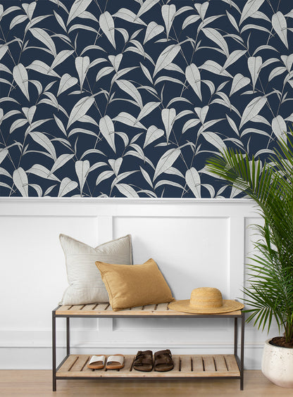 Pinstripe Leaf Trail Vinyl Wallpaper