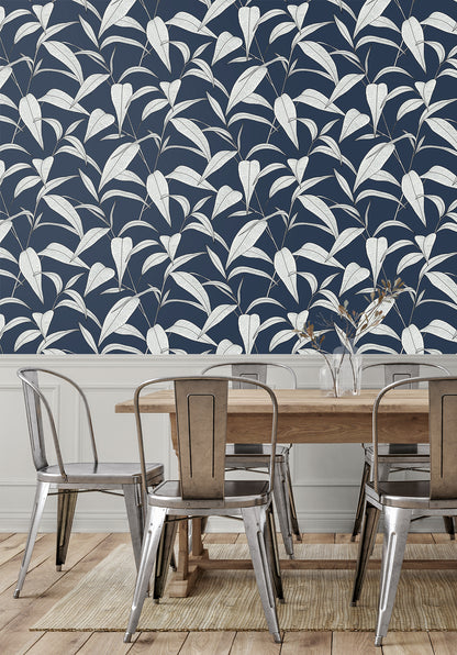 Pinstripe Leaf Trail Vinyl Wallpaper