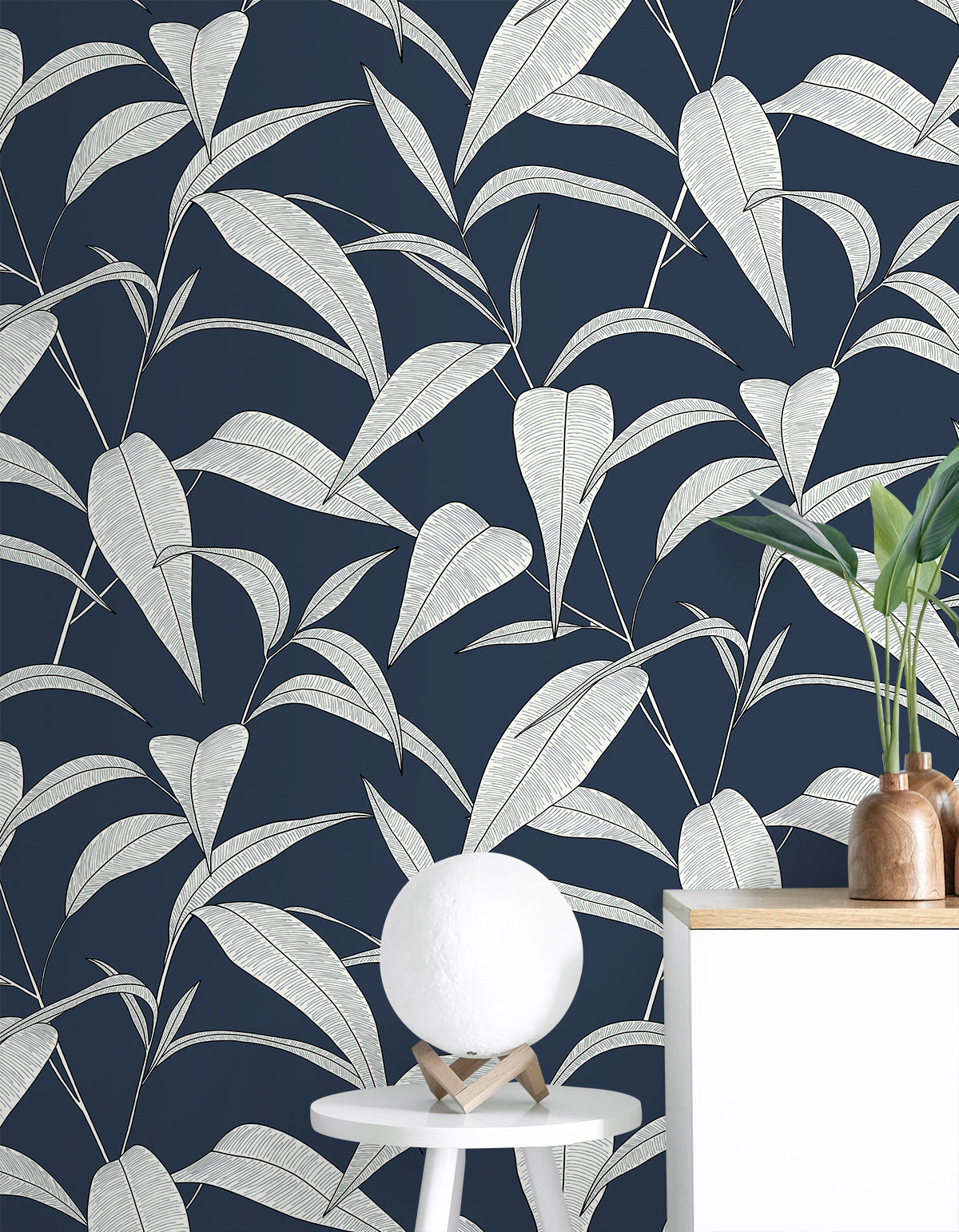 Pinstripe Leaf Trail Vinyl Wallpaper