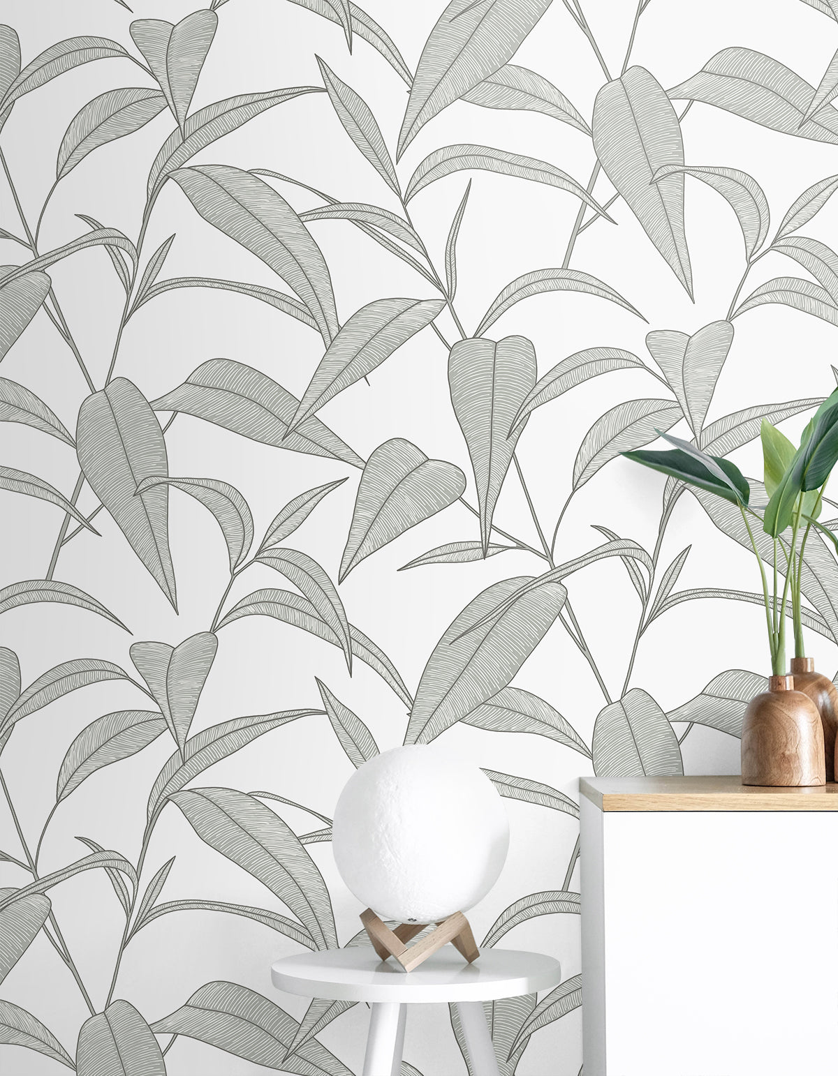 Pinstripe Leaf Trail Vinyl Wallpaper