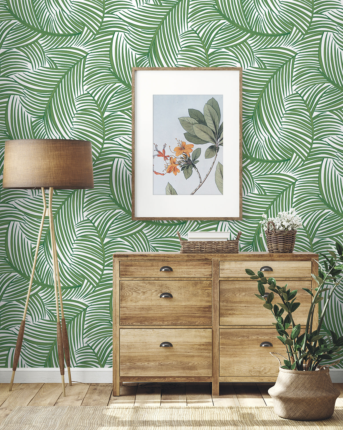 Tossed Palm Fronds Vinyl Wallpaper