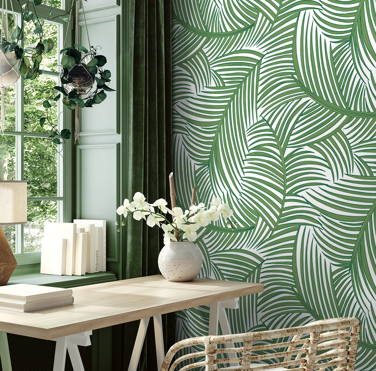 Tossed Palm Fronds Vinyl Wallpaper