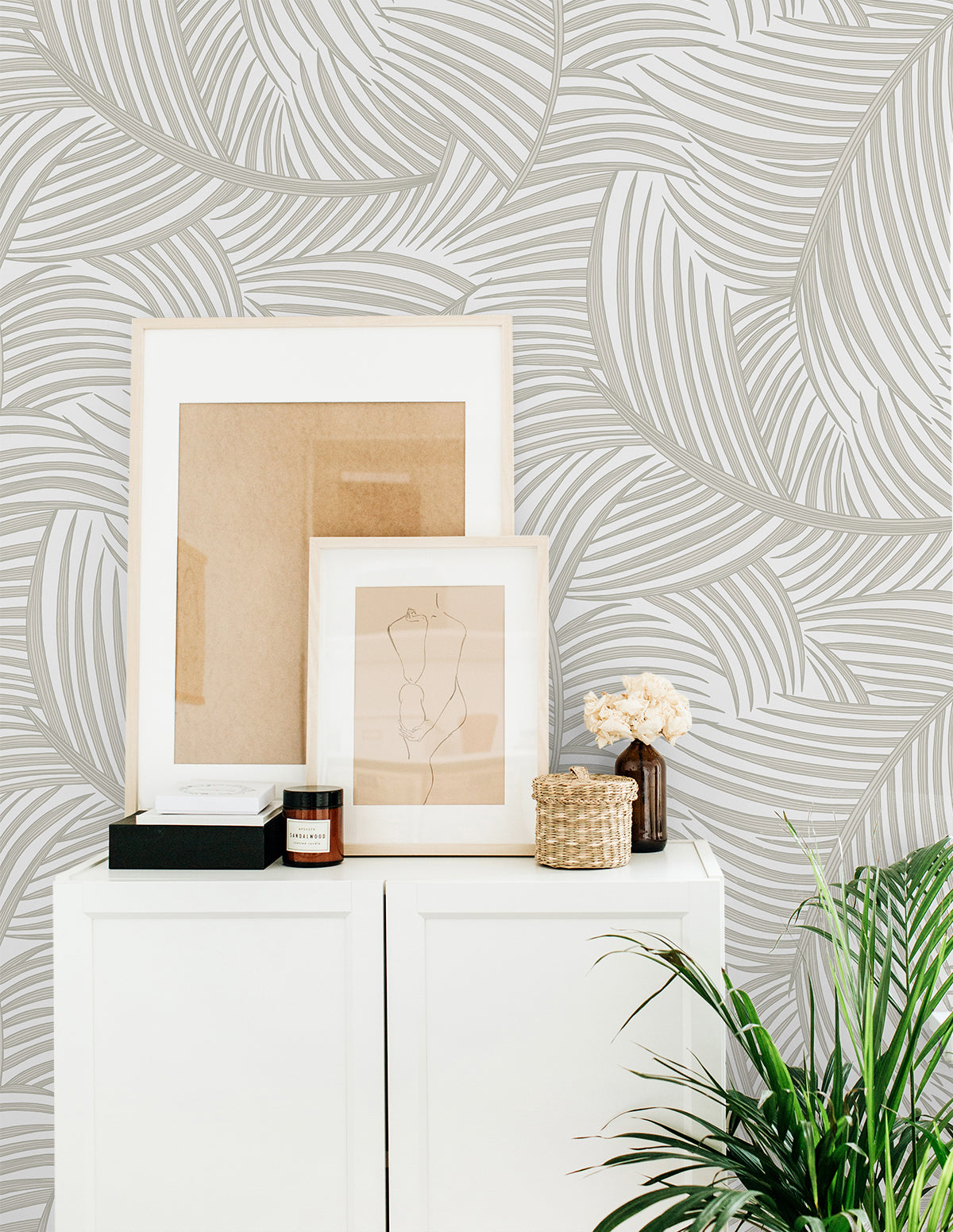 Tossed Palm Fronds Vinyl Wallpaper