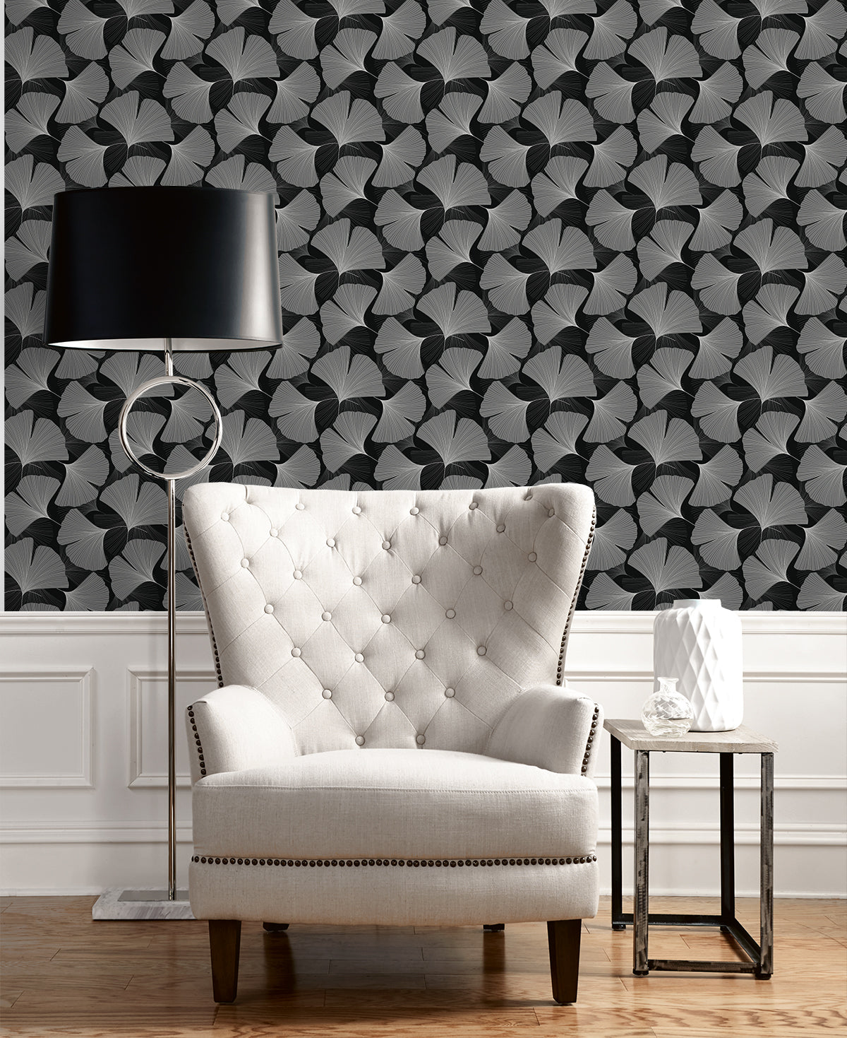 Tossed Ginkgo Leaf Vinyl Wallpaper