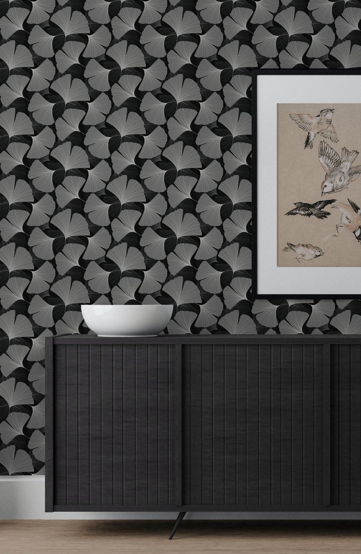 Tossed Ginkgo Leaf Vinyl Wallpaper