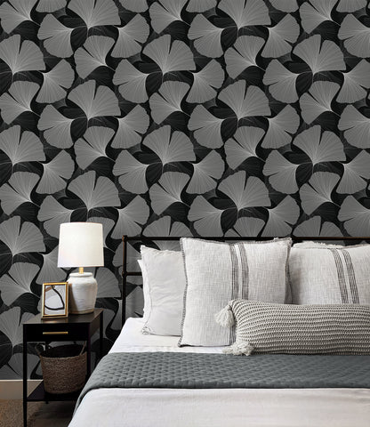 Tossed Ginkgo Leaf Vinyl Wallpaper