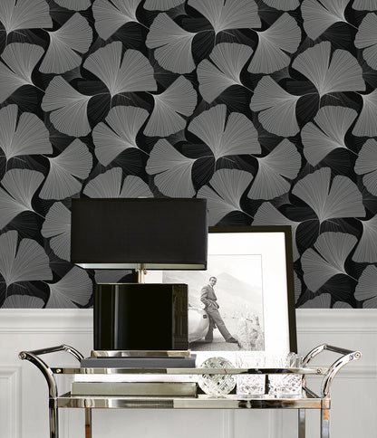 Tossed Ginkgo Leaf Vinyl Wallpaper